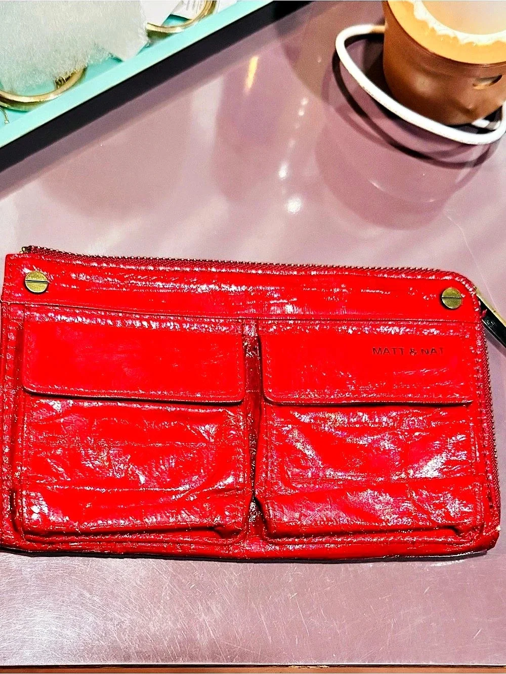 RARE Matt & Nat Red Zip-Around Wallet Vegan Leather